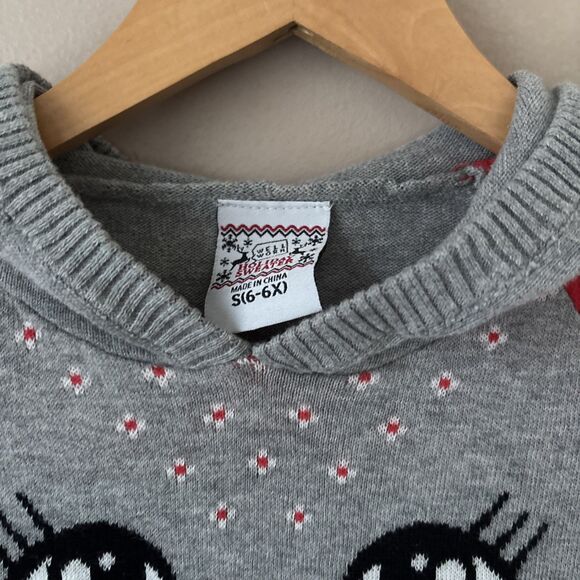 Kids Holiday Sweater Hoodie Size L 10-12 Gray Cat Motif Christmas Festive - Picture 5 of 6